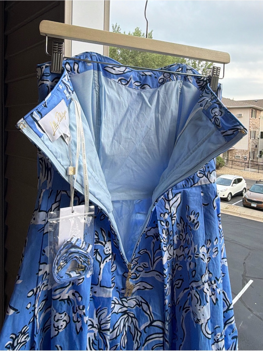 🆕 🌿🦋Lilly Pulitzer Kenni Midi Dress Size 0 Sunwashed Blue Tall Tales Strapless - Picture 14 of 17